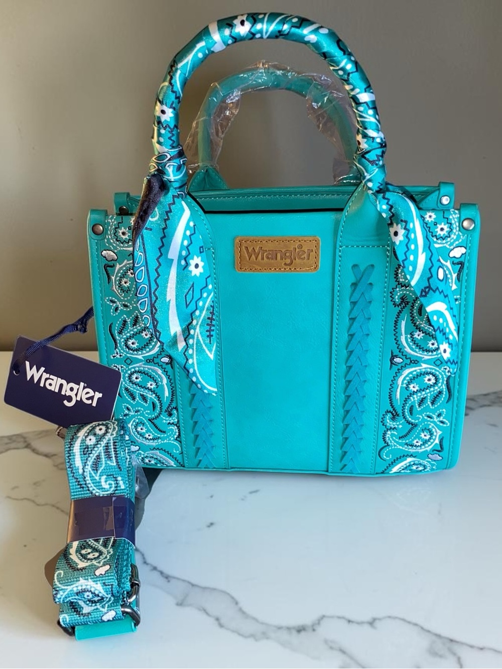 Wrangler Turquoise Prairie Paisley Tote Crossbody Detachable Strap NWT